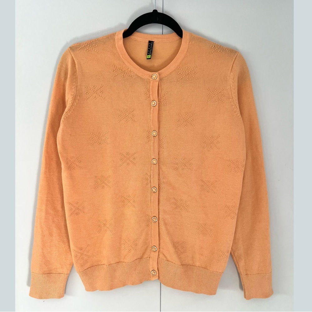 Orange Button-Up Cardigan with subtle pattern